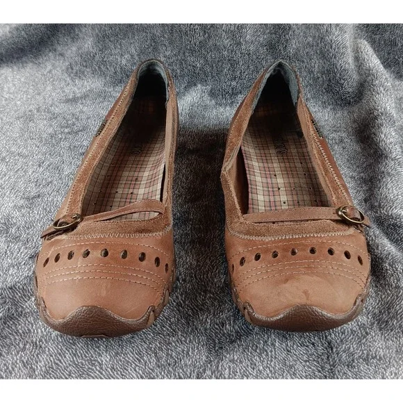 Skechers Women Brown Leather‎ Perforated Ballet Flats Mary Jane Shoes Size 9.5 - Picture 2 of 8